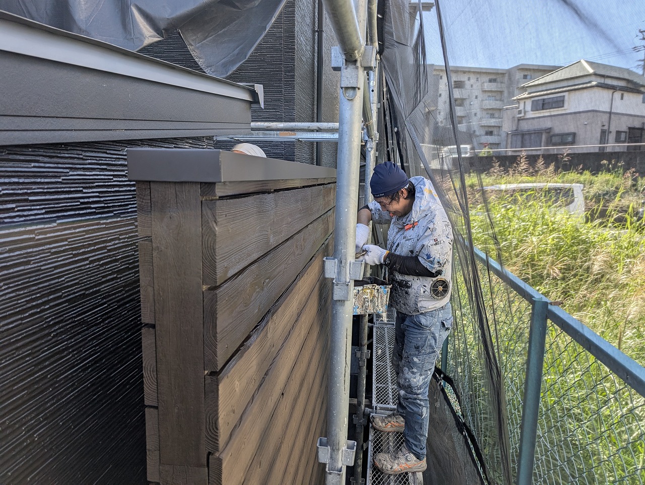 木　塀　補修　板金笠木　塗装　知多市岡田　カワイ建築工房